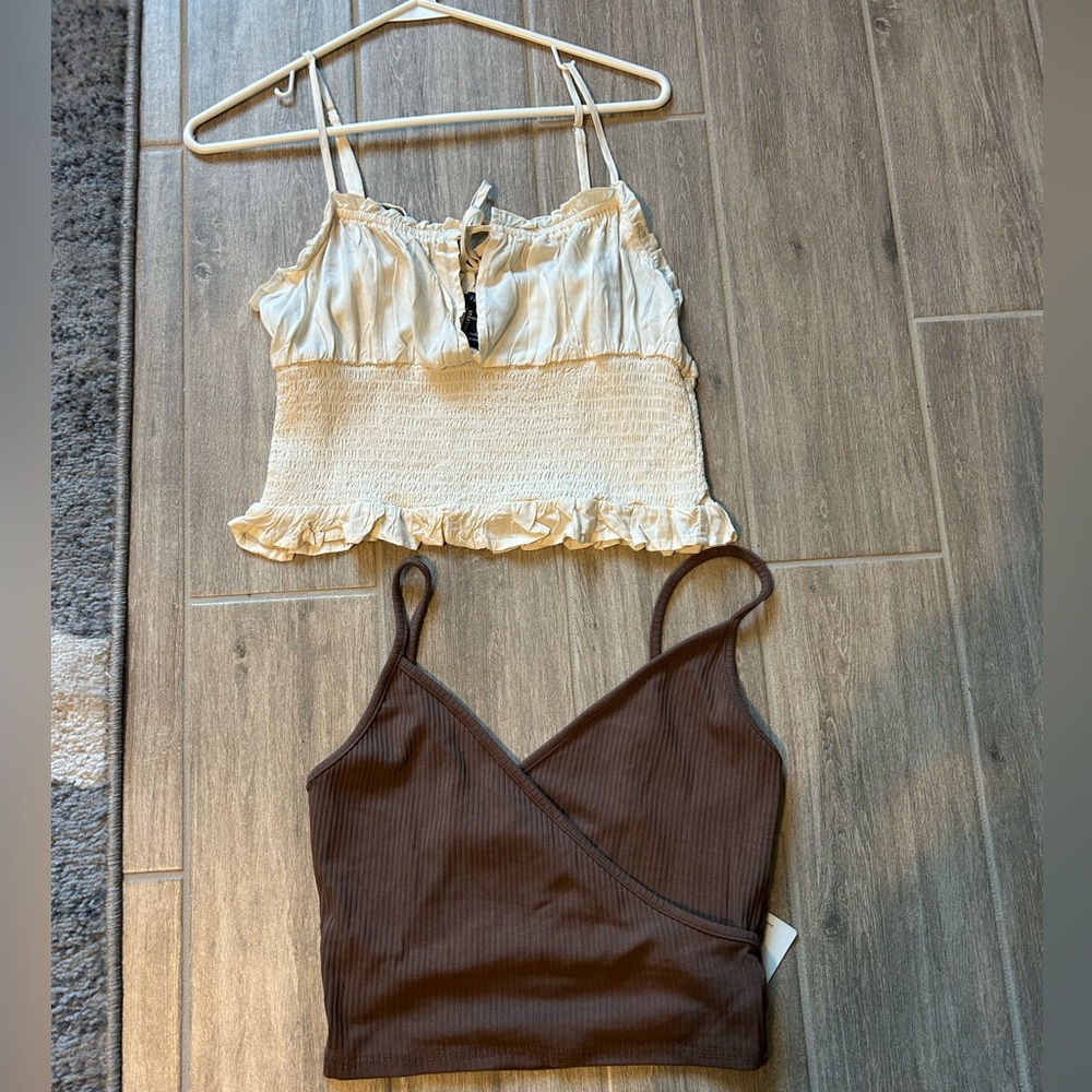 Crop tank bundle wrapped ribbed brown crop and Forever 21 Ruffle ruched Blouse